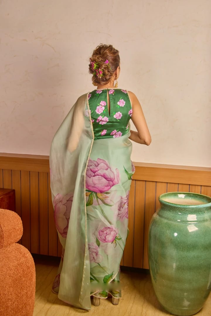 Inimitable 1-Minute Ready To Wear Pista Organza Silk Saree