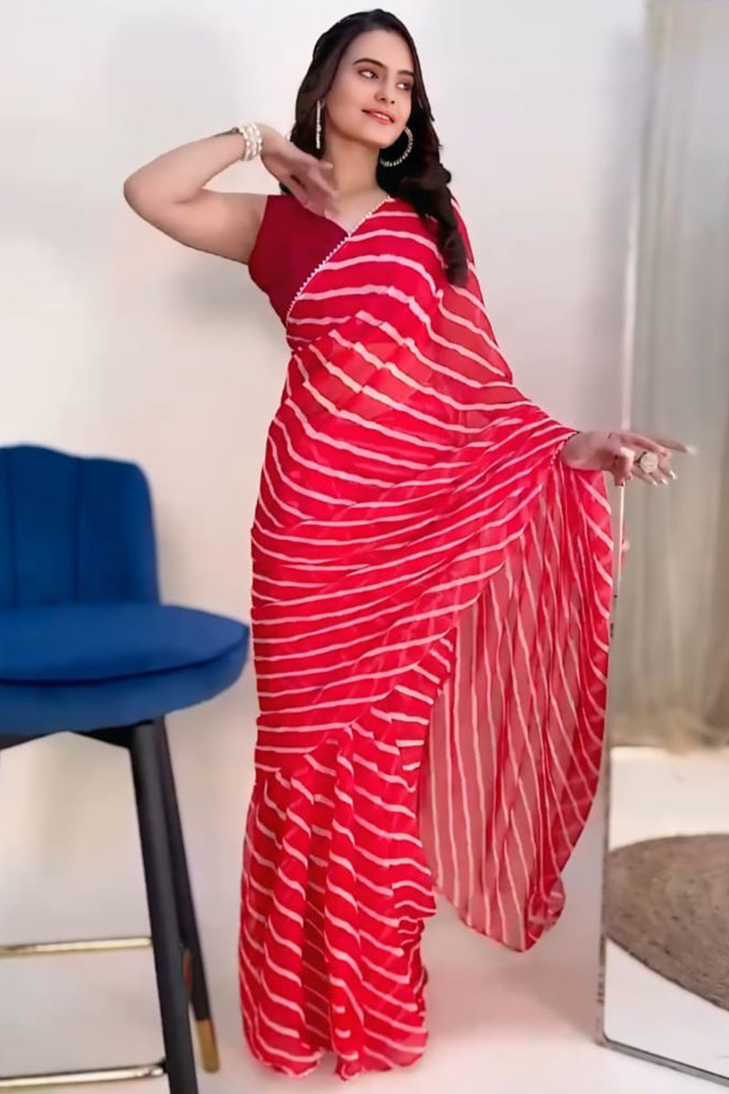 Demesne 1-Minute Ready To Wear Red Georgette Saree