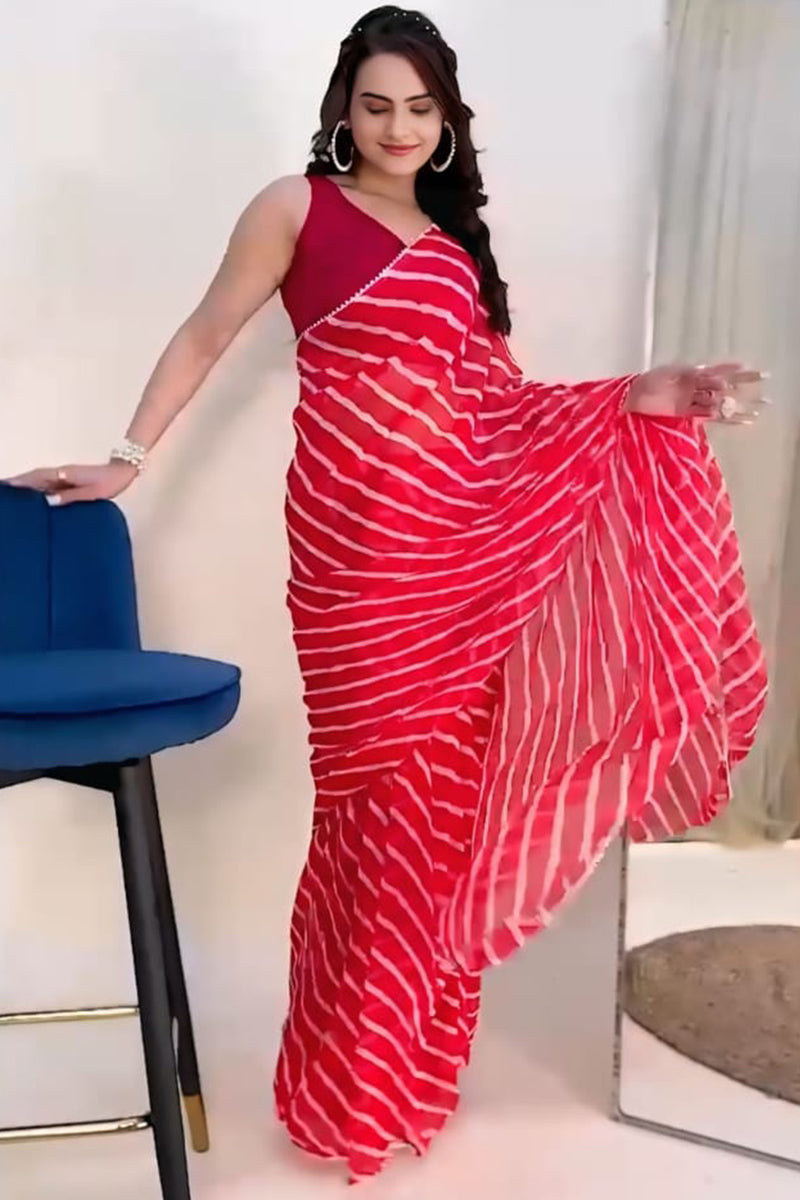 Demesne 1-Minute Ready To Wear Red Georgette Saree