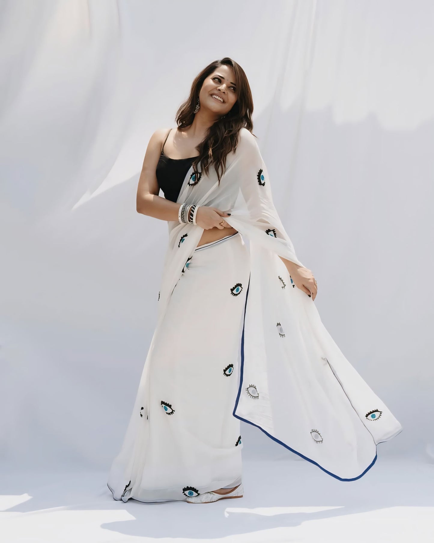 Whimsical 1-Minute Ready To Wear White Georgette Saree