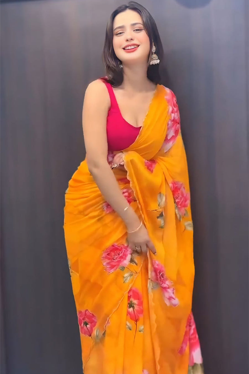 Palimpsest 1-Minute Ready To Wear Yellow Georgette Saree