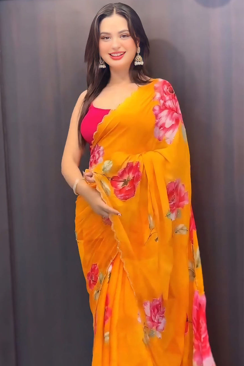 Palimpsest 1-Minute Ready To Wear Yellow Georgette Saree