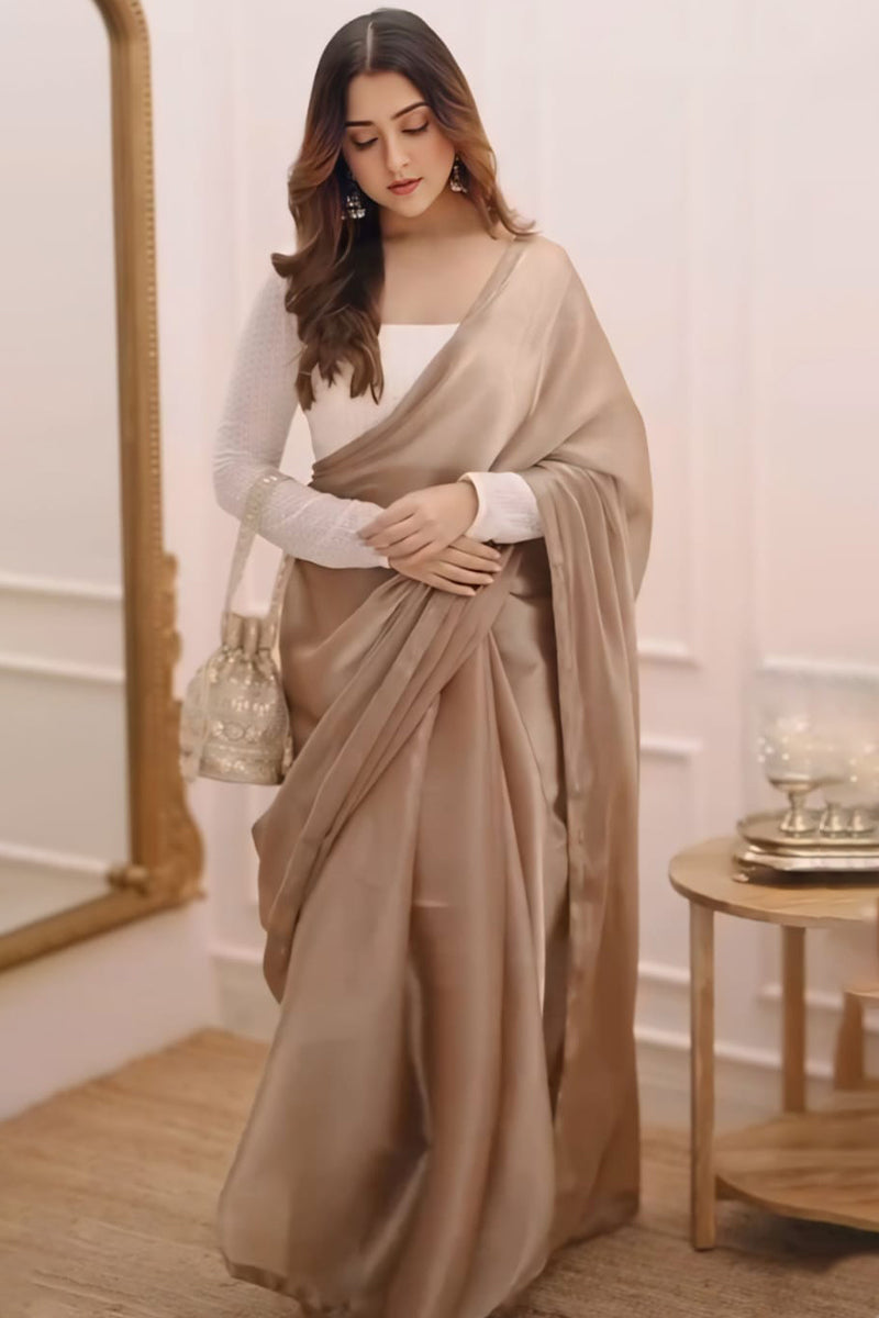 Gorgeous Brown Fancy Silk Saree With Vivacious Blouse Piece