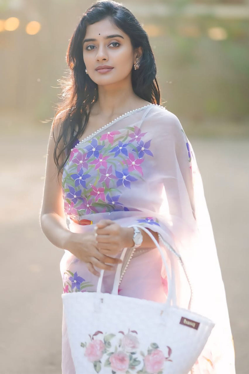 Impressive 1-Minute Ready To Wear Off White Organza Silk Saree