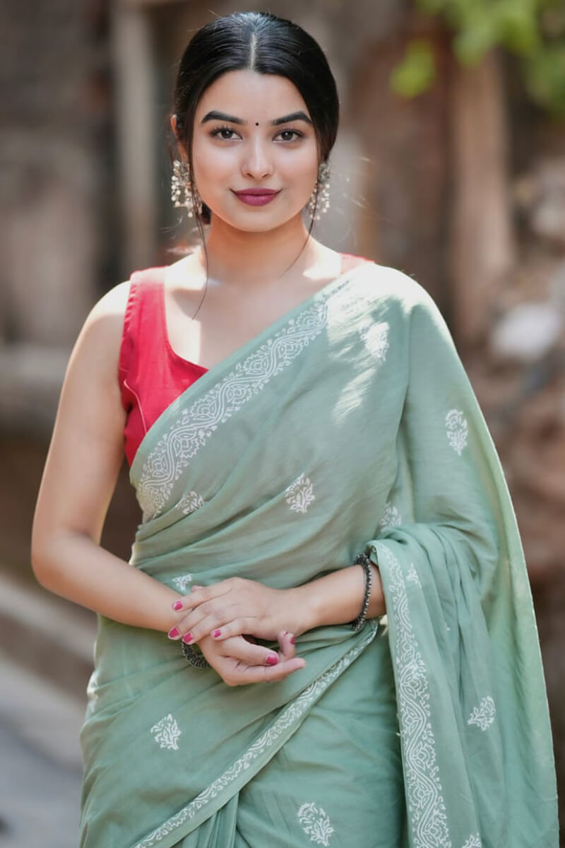 Breathtaking 1 Minute Ready To Wear Pista Mul Cotton Digital Printed Saree With Pocket