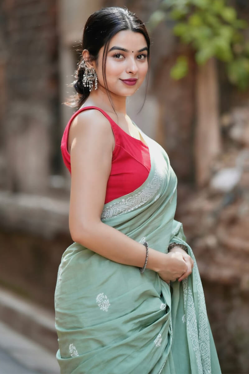 Breathtaking 1 Minute Ready To Wear Pista Mul Cotton Digital Printed Saree With Pocket