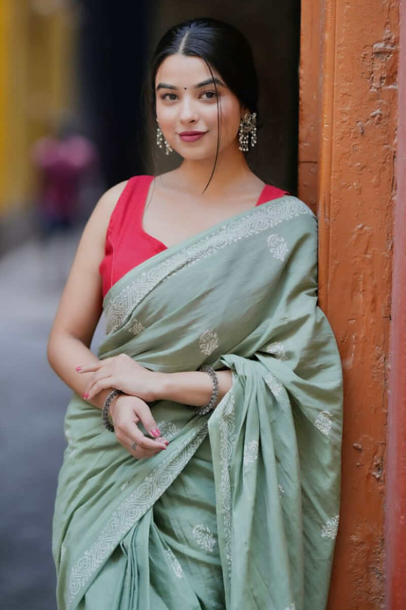 Breathtaking 1 Minute Ready To Wear Pista Mul Cotton Digital Printed Saree With Pocket