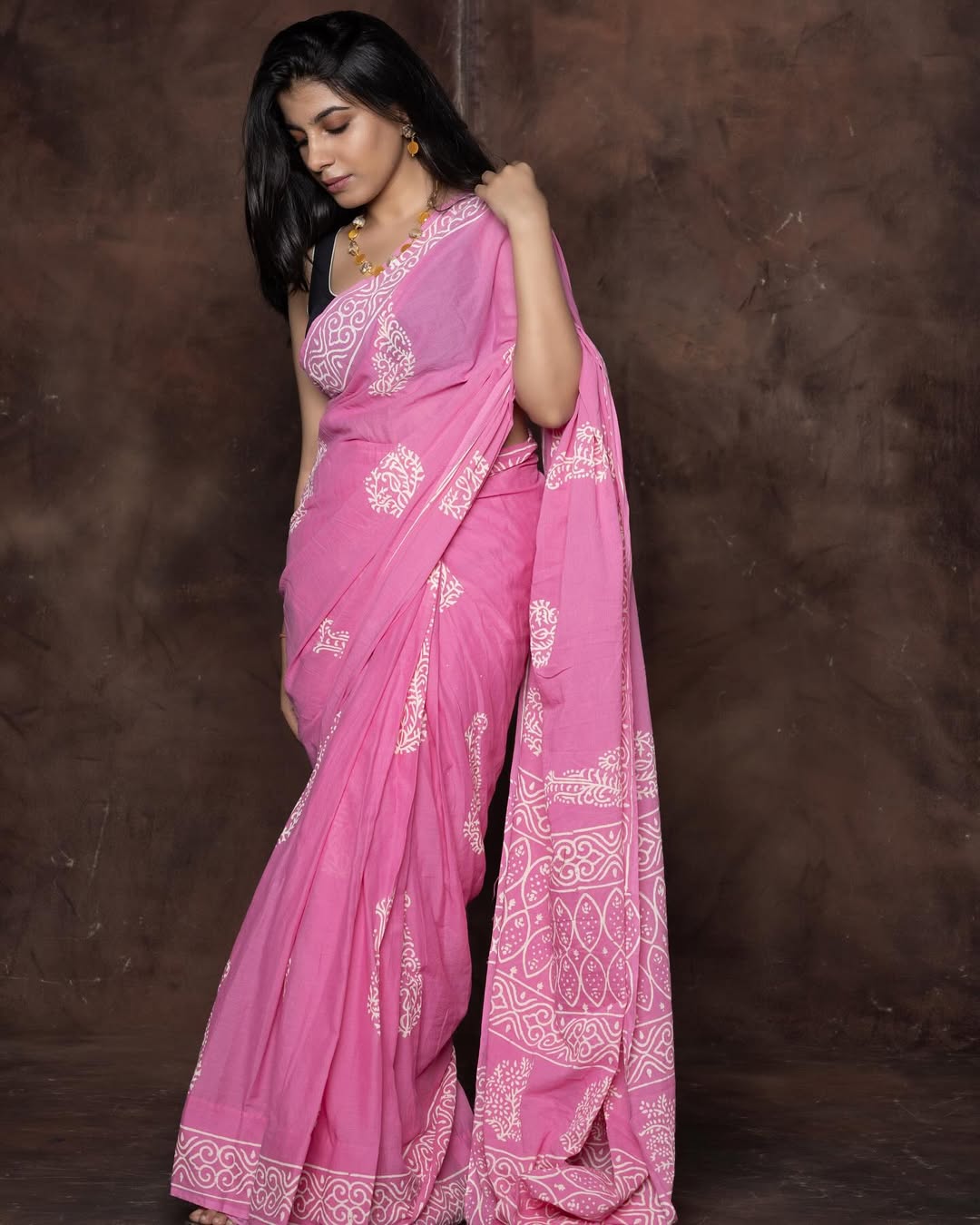 Dulcet 1 Minute Ready To Wear Pink Mul Cotton Digital Printed Saree With Pocket