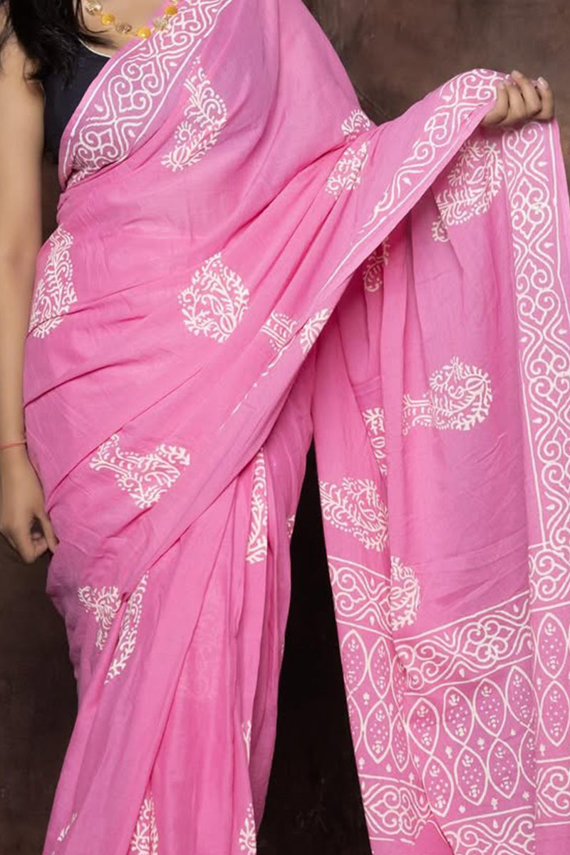 Dulcet 1 Minute Ready To Wear Pink Mul Cotton Digital Printed Saree With Pocket