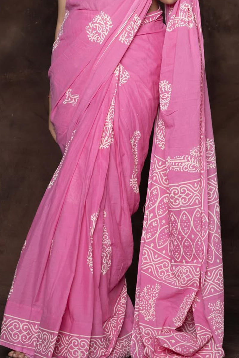 Dulcet 1 Minute Ready To Wear Pink Mul Cotton Digital Printed Saree With Pocket