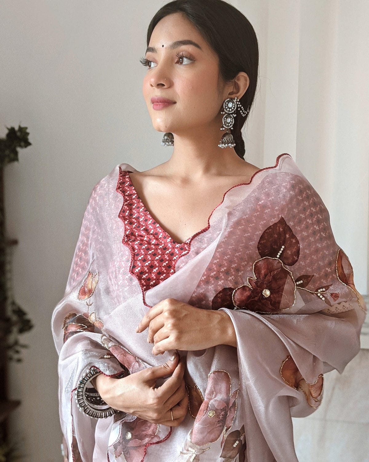 Enthralling 1-Minute Ready To Wear Baby Pink Organza Silk Saree