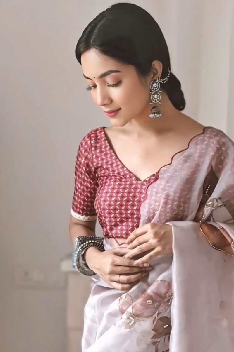 Enthralling 1-Minute Ready To Wear Baby Pink Organza Silk Saree