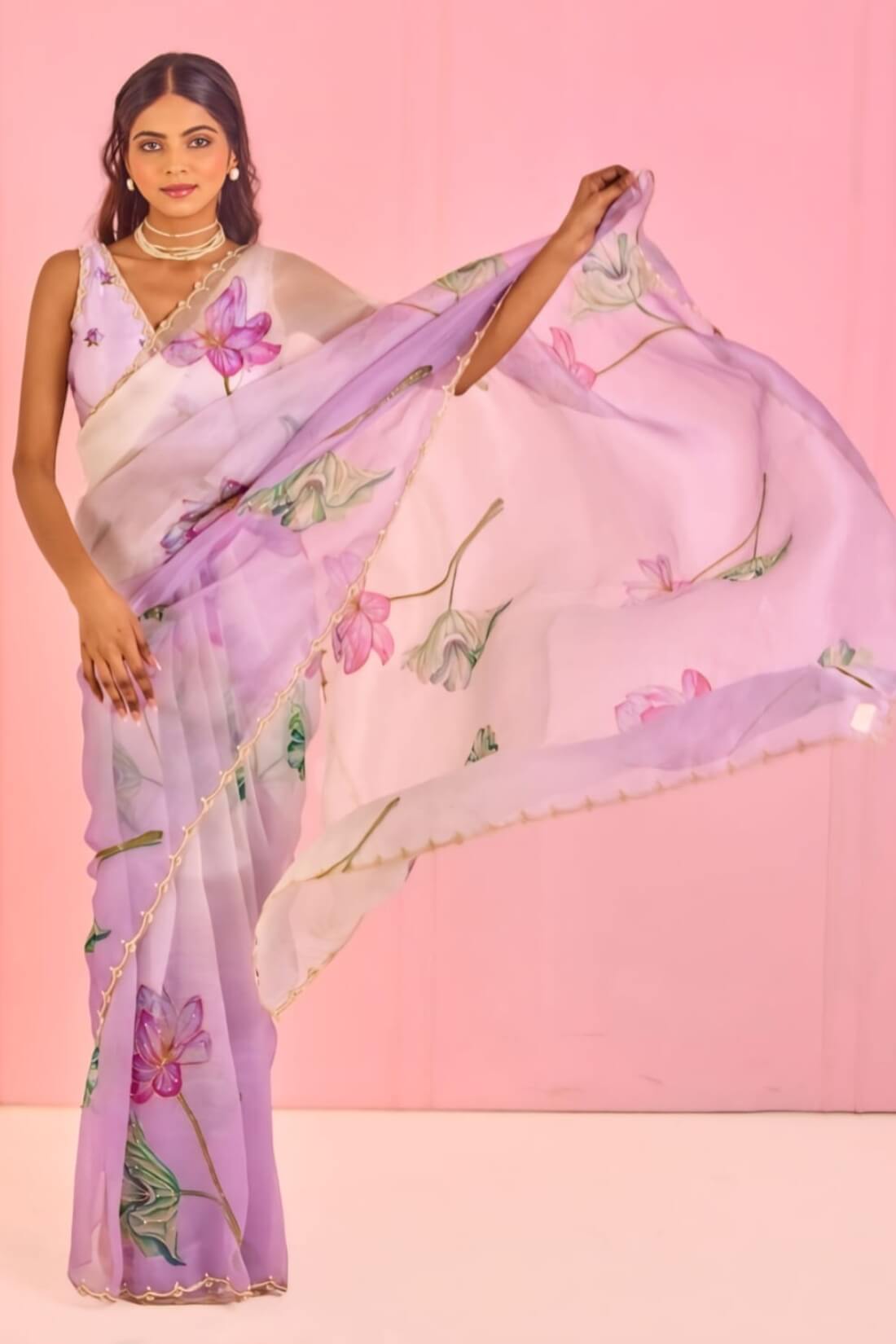 Classy 1-Minute Ready To Wear Lavender Organza Silk Saree