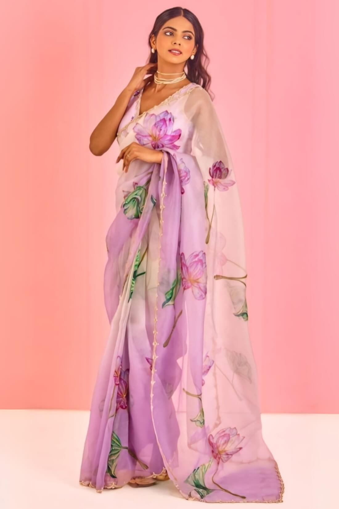 Classy 1-Minute Ready To Wear Lavender Organza Silk Saree