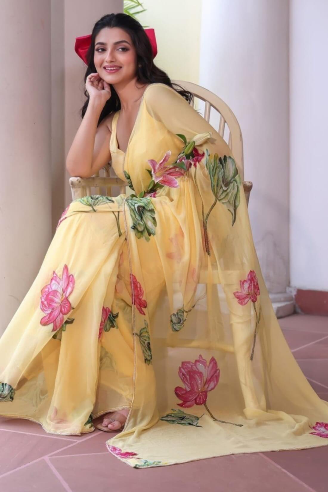 Efflorescence 1-Minute Ready To Wear Yellow Chiffon Silk Saree