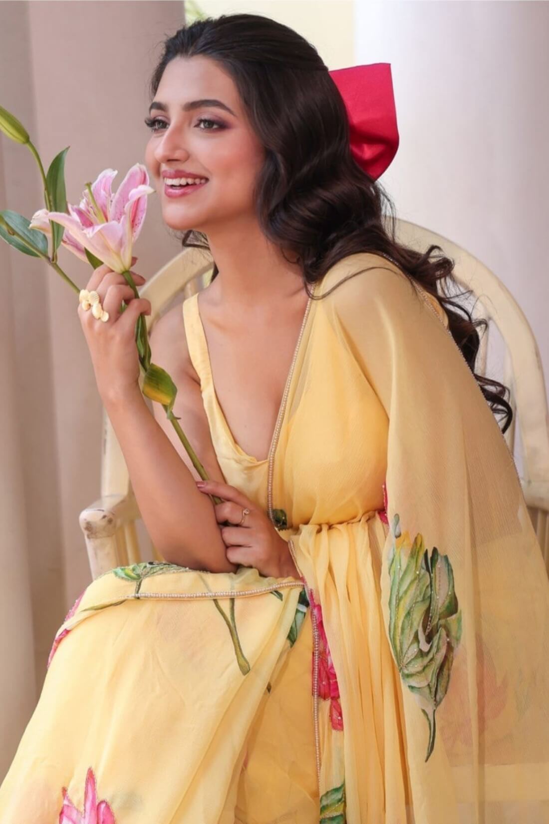 Efflorescence 1-Minute Ready To Wear Yellow Chiffon Silk Saree