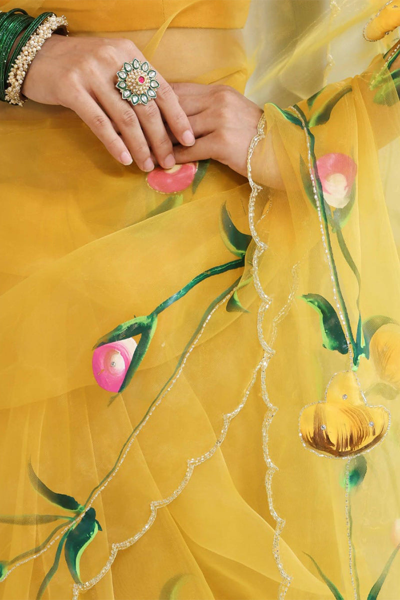 Fairytale 1-Minute Ready To Wear Yellow Organza Silk Saree