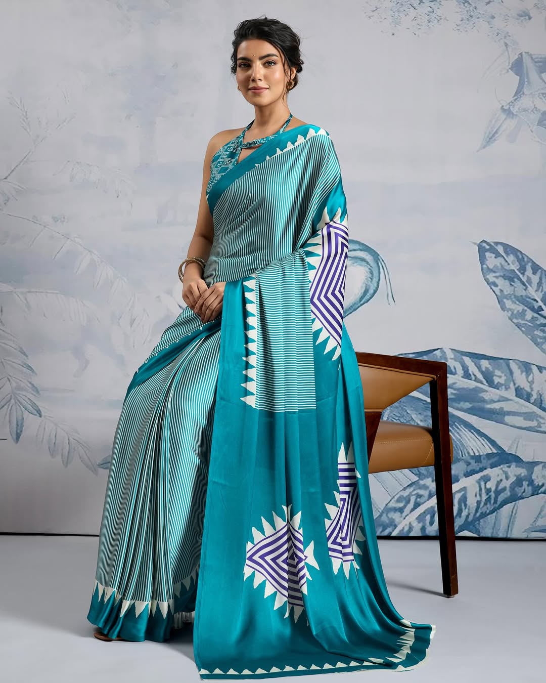 Moiety Firozi 1 Minute Ready To Wear Digital Printed Crape Silk Saree