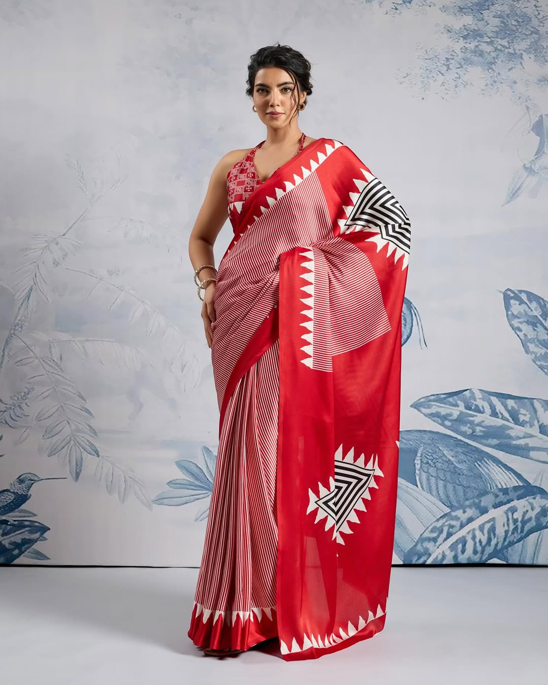 Allure Red 1 Minute Ready To Wear Digital Printed Crape Silk Saree