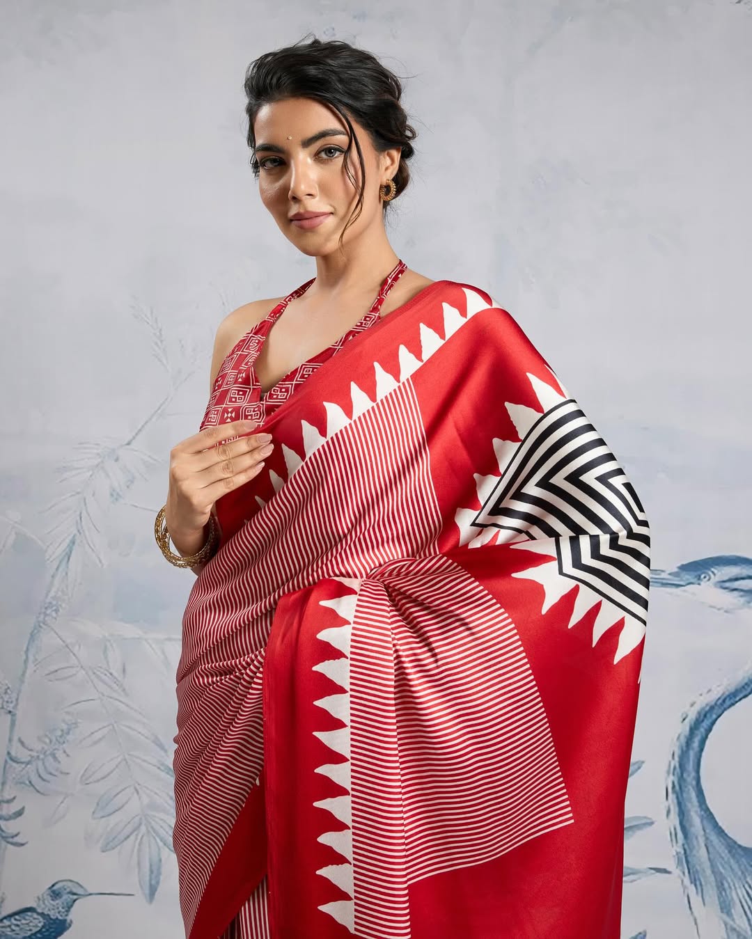 Allure Red 1 Minute Ready To Wear Digital Printed Crape Silk Saree