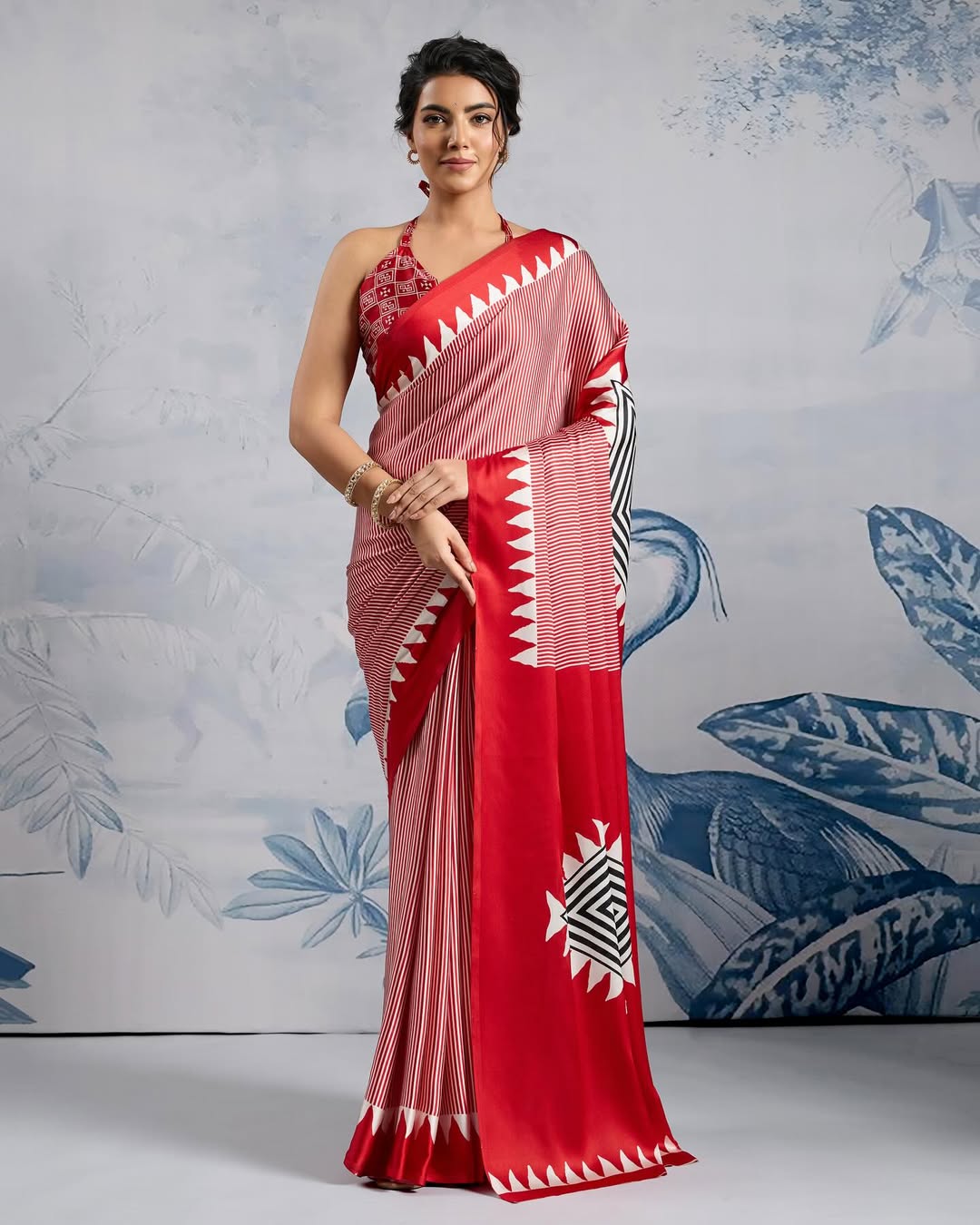 Allure Red 1 Minute Ready To Wear Digital Printed Crape Silk Saree