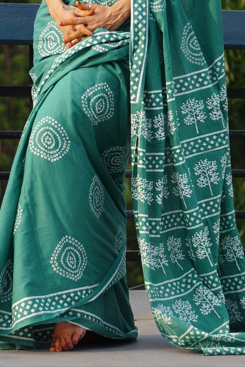Groovy 1 Minute Ready To Wear Sea Green Mul Cotton Digital Printed Saree With Pocket