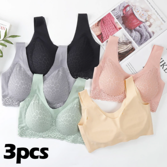 3pcs Plus size Latex Bra Seamless Bras For Women Underwear BH Push Up Bralette With Pad Vest Top Bra