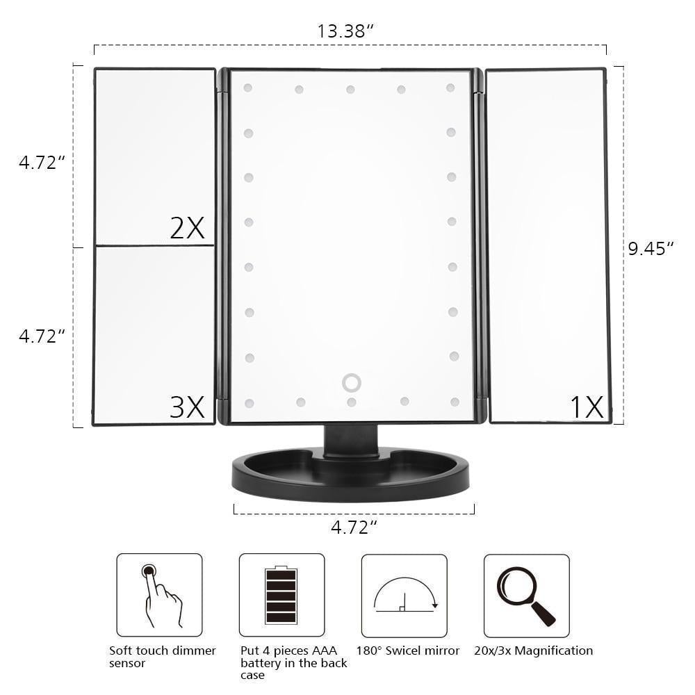 LED Lighted Tri-Fold Makeup Mirror