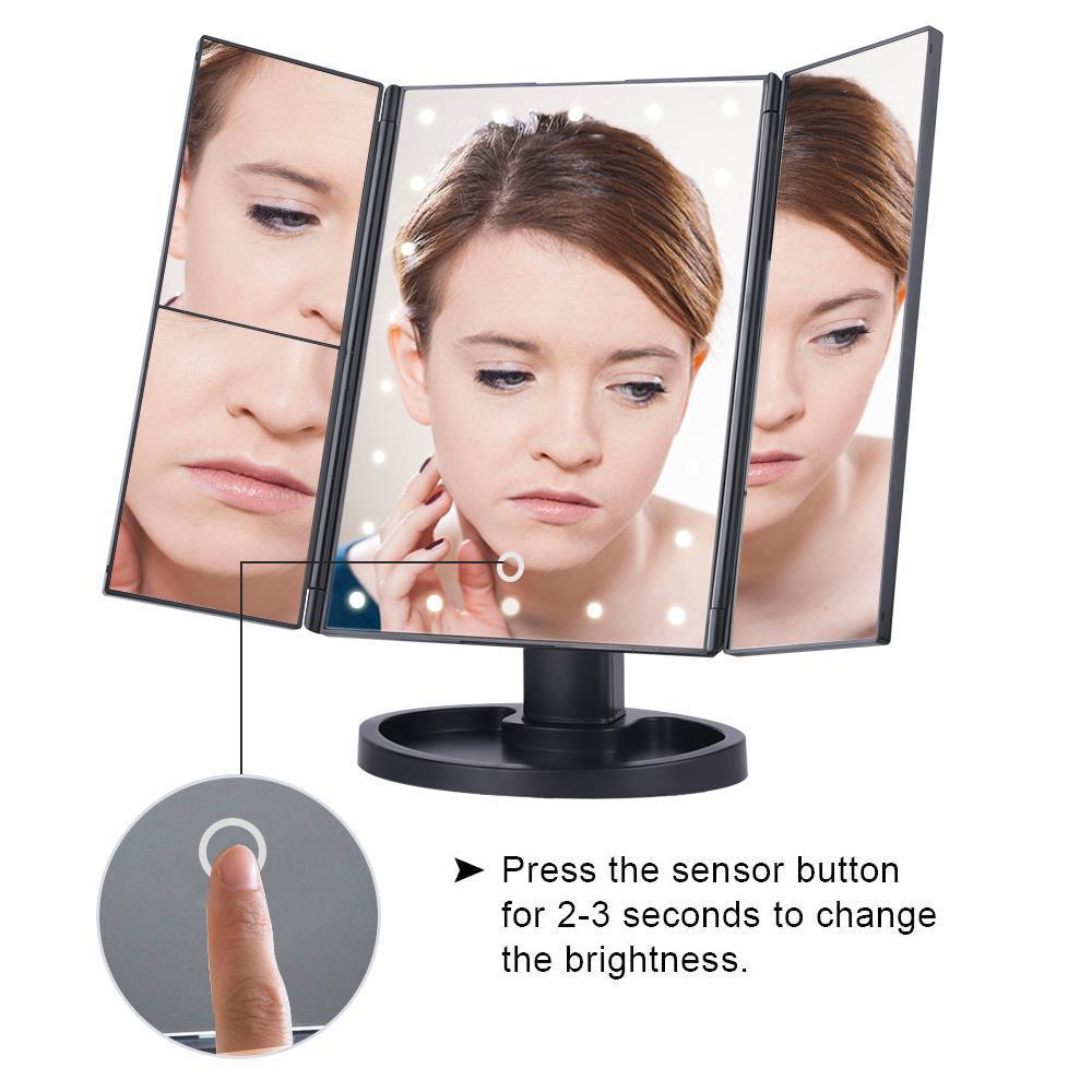 LED Lighted Tri-Fold Makeup Mirror